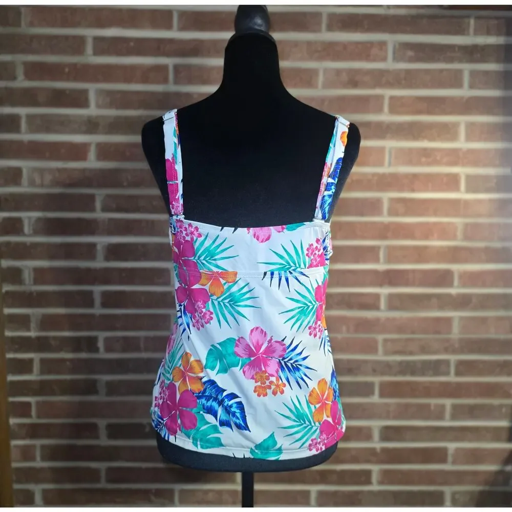 Real Bodies by Island Escape Floral Tankini Swim Top Size 12 D-Cup Ruched